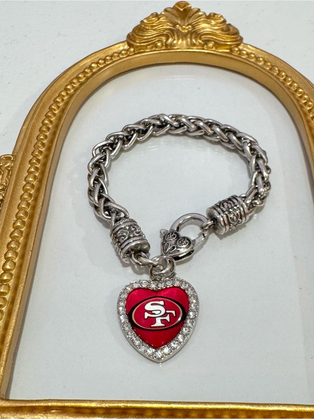 New Silver-Tone Braided Bracelet with San Francisco Red Heart Team Charm